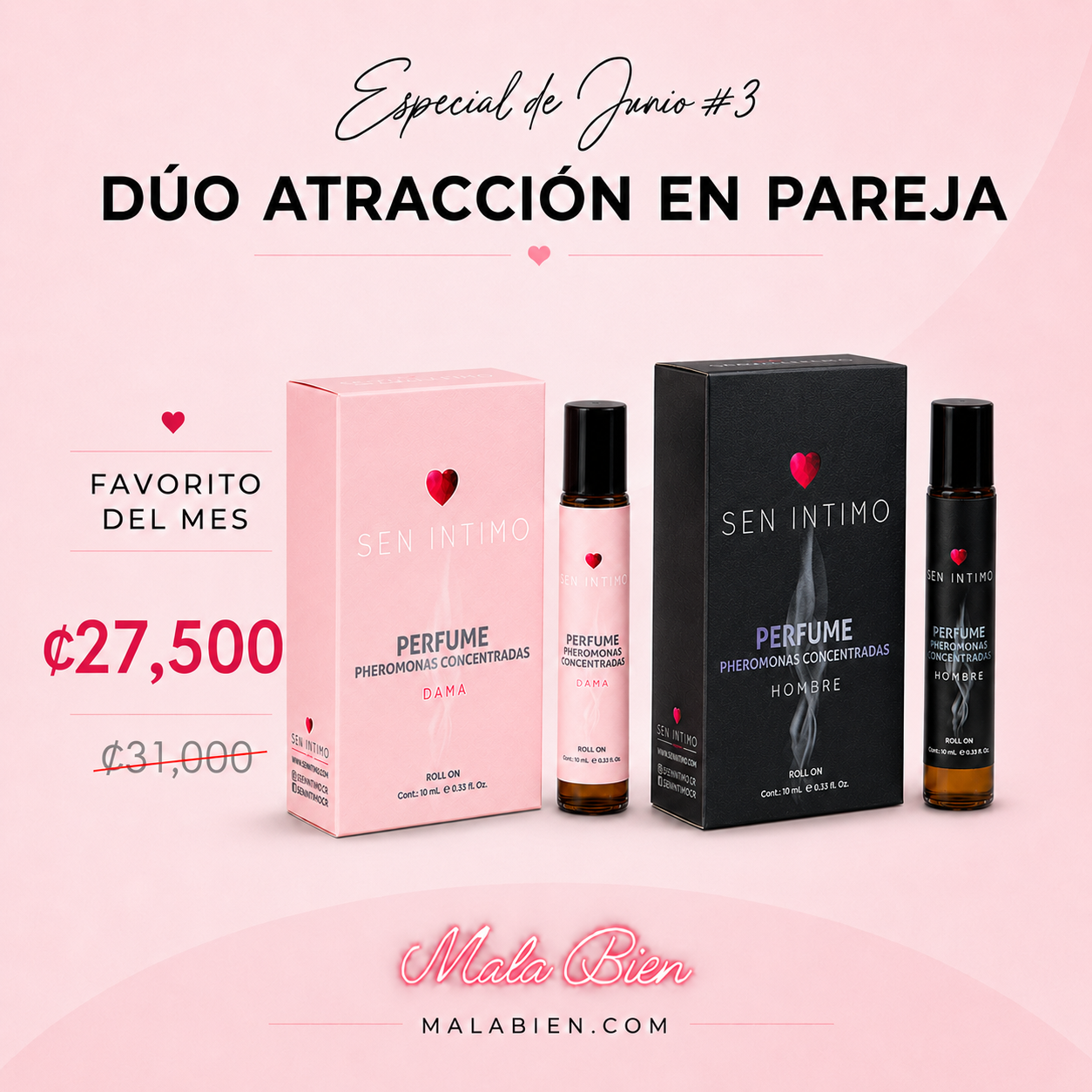 Dúo Atracción en Pareja | Roll-On Dama + Roll-On Hombre