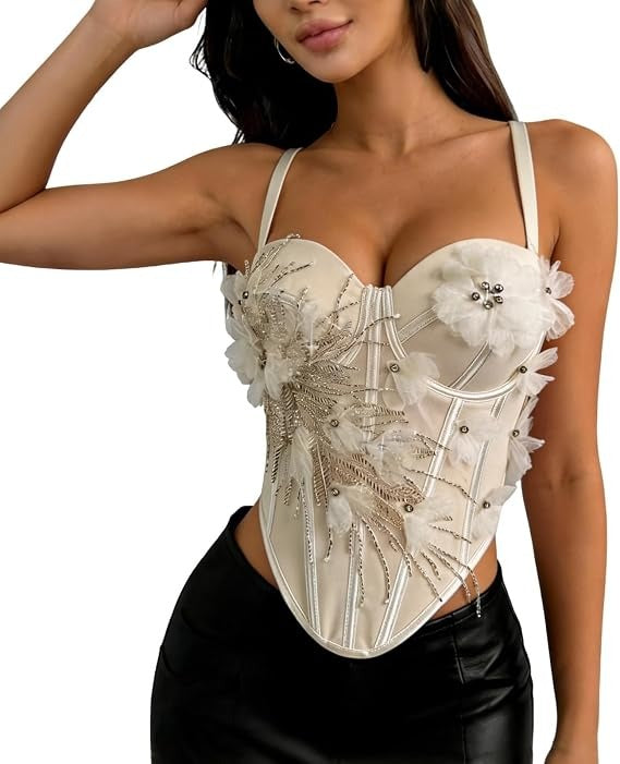 Corset blanco con flores y detalles brillantes