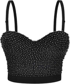 Corset negro con cuentas decorativas y escote corazón