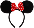 Diadema con orejas negras y lazo rojo de lunares blancos estilo Minnie