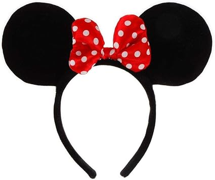 Diadema con orejas negras y lazo rojo de lunares blancos estilo Minnie