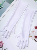 Par de guantes largos blancos lisos con dedos completos.