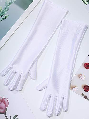 Par de guantes largos blancos lisos con dedos completos.