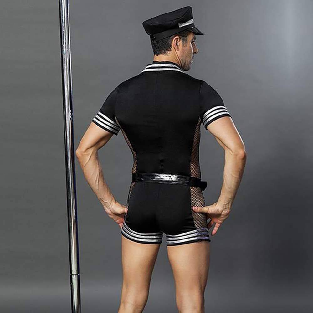 Disfraz de policía para caballero negro, vista posterior.