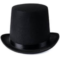 Sombrero de copa negro con cinta negra y ala curva.