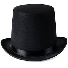 Sombrero de copa negro con cinta negra y ala curva.