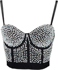 Corset negro con pedrería brillante plateada y escote corazón