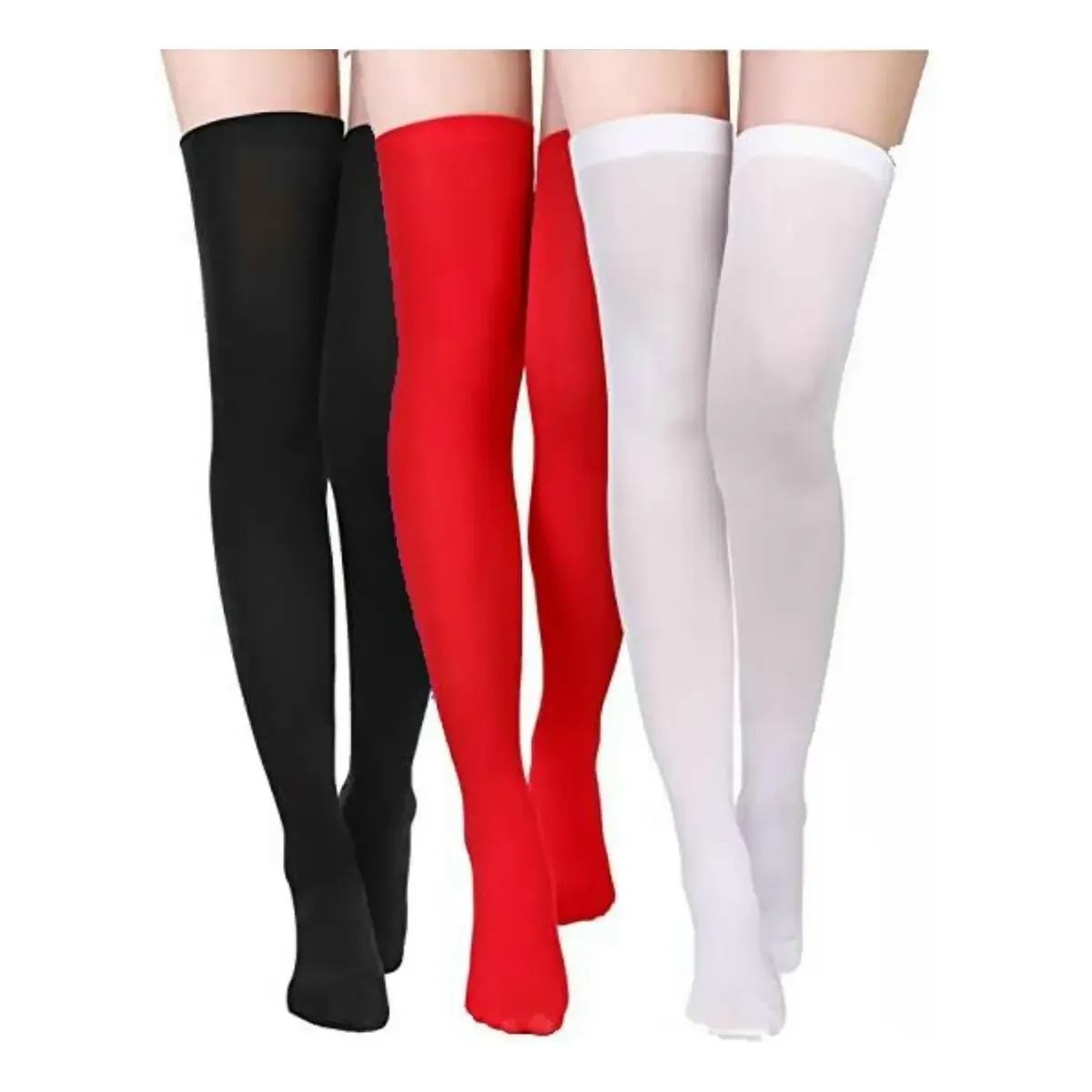 Medias largas lisas por encima de la rodilla en negro, rojo y blanco