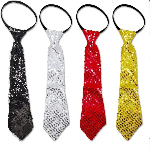 Corbatas con lentejuelas en negro, blanco, rojo y amarillo