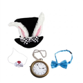 Kit de conejo con sombrero de orejas, nariz, accesorio de reloj y lazo azul